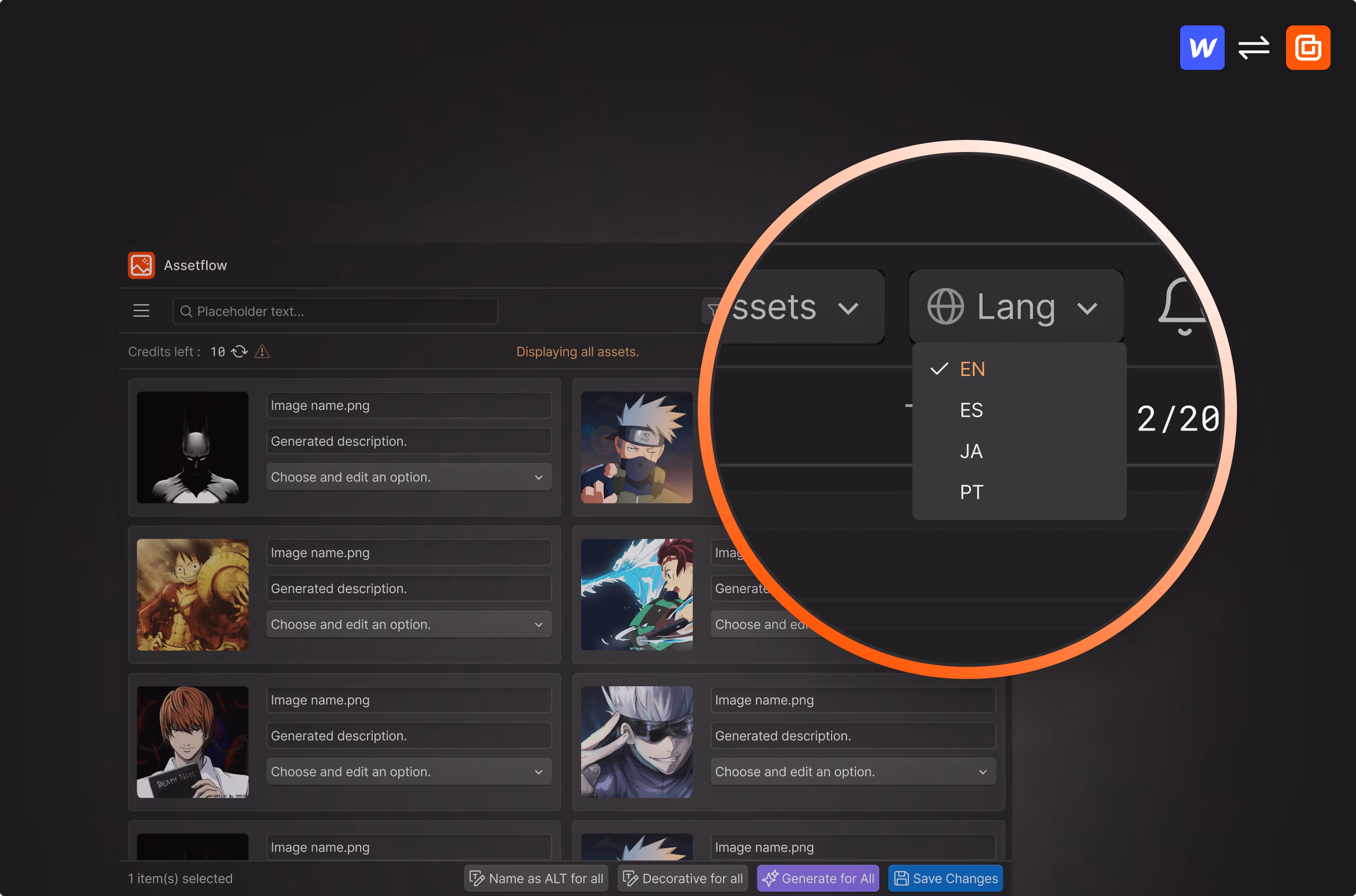 Alt Text, Now in Multiple Languages, shown inside Assetflow