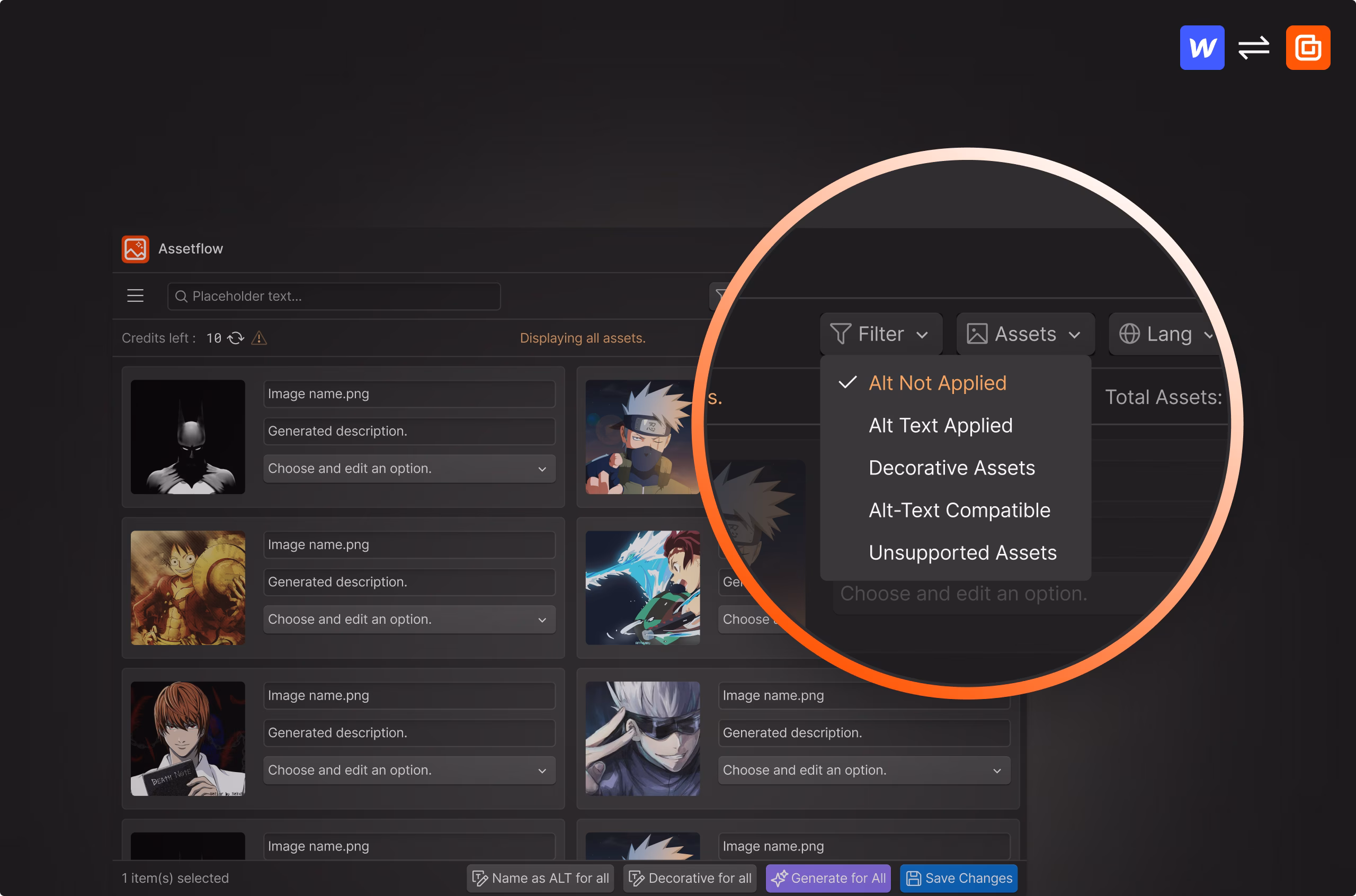 Faster Asset Filtering, shown inside Assetflow