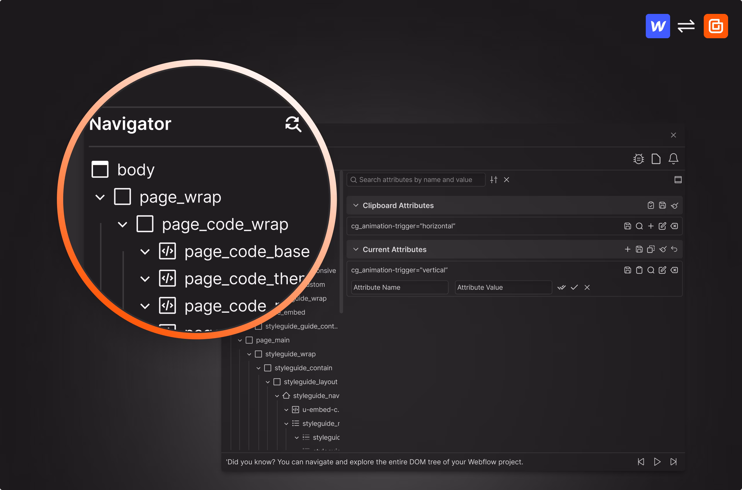 Attriflow shown in the Webflow Designer.
