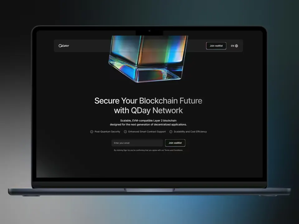 The QDay website, a Webflow build by Creoglyph, shown on a laptop.